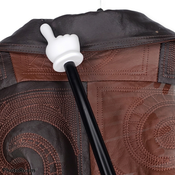 Bubble Well Women's Leather Embossed Fur Jacket Hoodie Medium - Picture 6 of 16